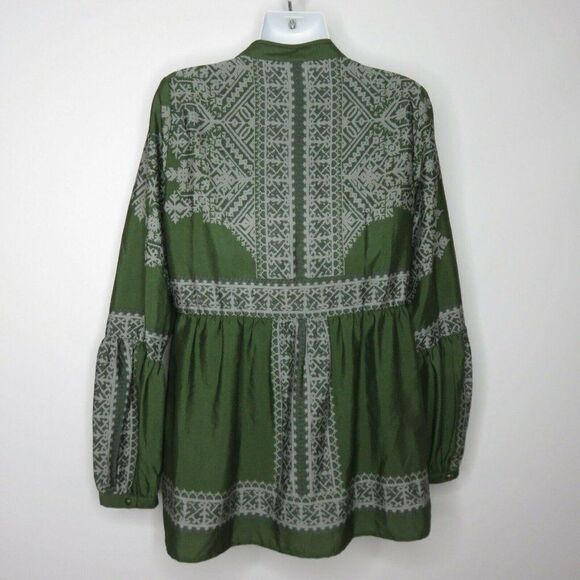 Anthropologie Konrad Joseph Semi Sheer Peasant Blouse M Green Gray Boho Chic - Picture 5 of 9